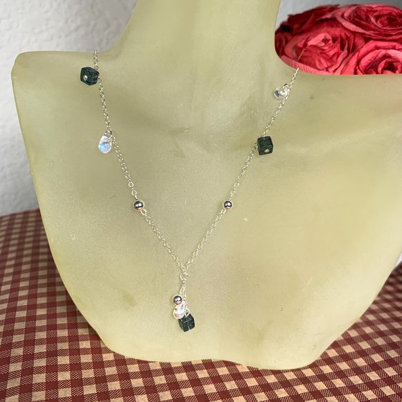 NEW 16" Hand-wired Real Silver (not plated) & Iolite Moonstone Tassel Necklace - Picture 2 of 3